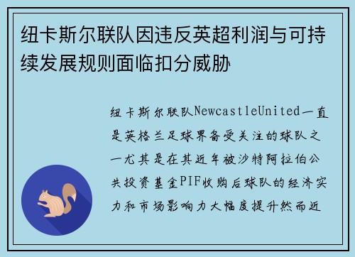 纽卡斯尔联队因违反英超利润与可持续发展规则面临扣分威胁